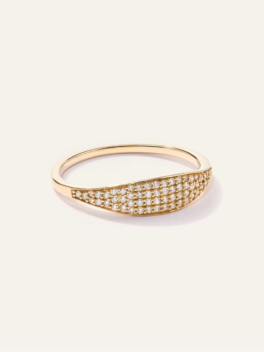 Quince Gold Pavé Wave Band Ring with Clear Stones